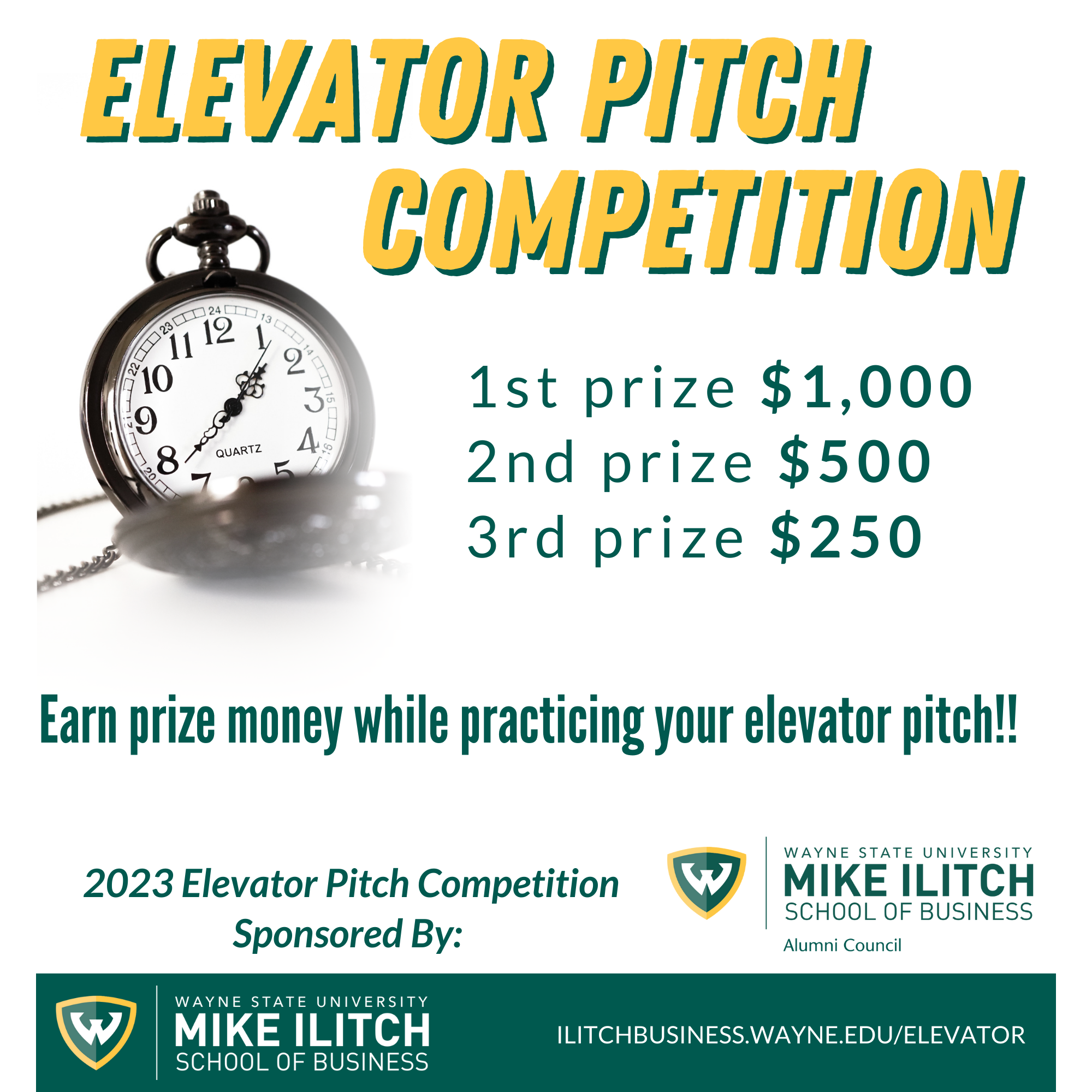 Sign up for the Elevator Pitch Competition today for your chance to win prize money while improving your interviewing skills!